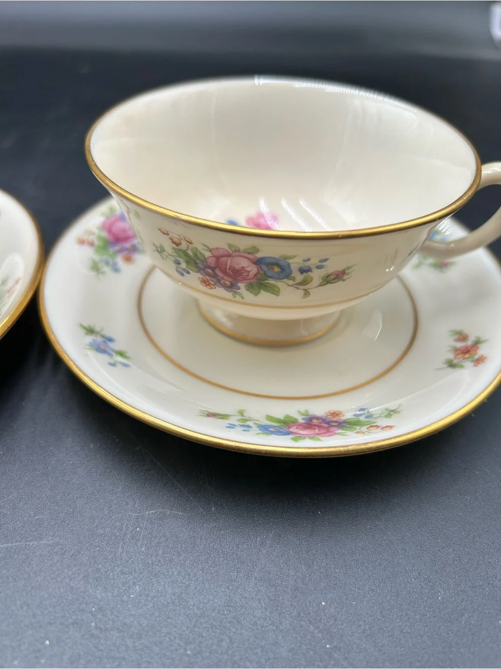 Lenox Rose Bone China teacup and saucer with Pink Rose Floral Motif